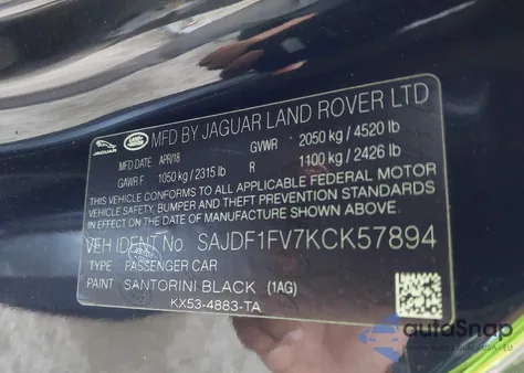 2019 Jaguar F-Type R-Dynamic из США, поврежденный, VIN SAJDF1FV7KCK57894